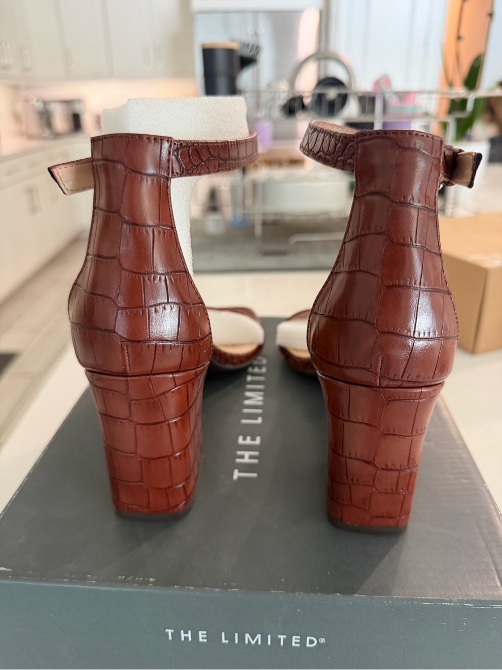The Limited Brown Croc-Embossed Ankle Strap Block Heels - Picture 4 of 5